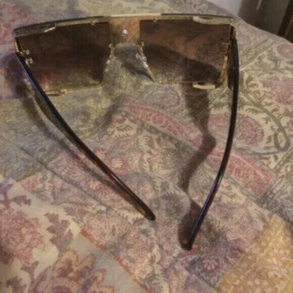 Sunglasses Luxury Retro Large Square  Brown Leopard Gold Frame